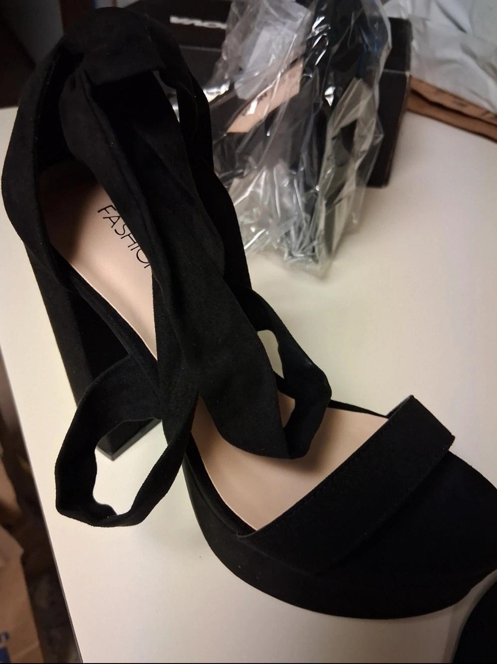 Fashion Nova Black Platform Ankle-Tie Sandals